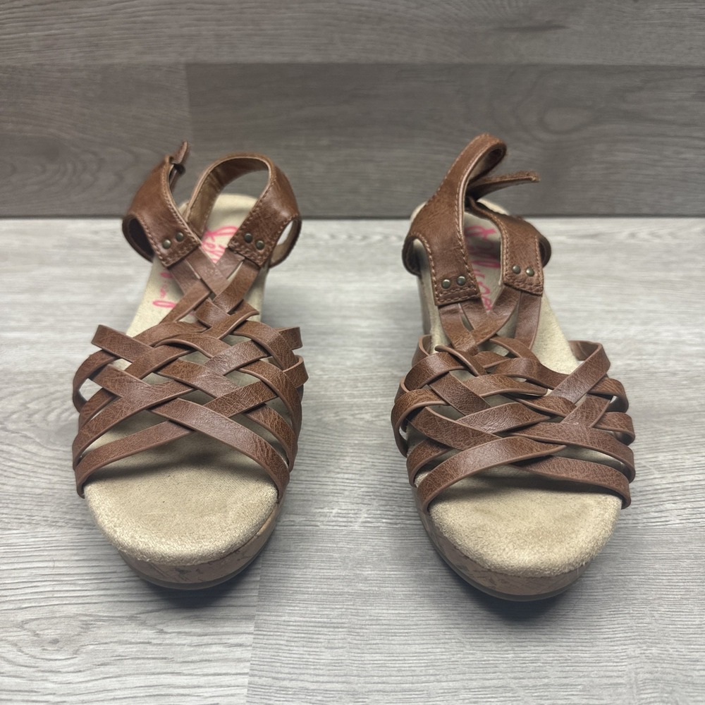 Girls Size 3 Jellypop‎ Memory Foam Strappy Sandals Cork Wedge Weaved Summer